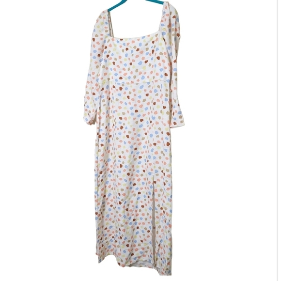 RIXO Hattie Midi Dress Size Large L 10 NWOT Linen Blend Polka Dot Puff Sleeve - Picture 3 of 14
